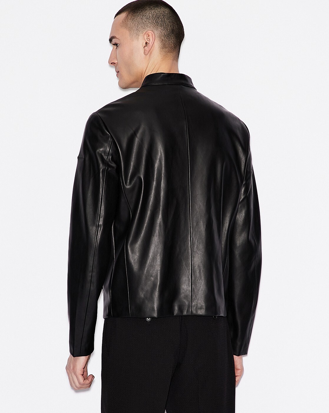 Emporio Armani Seersucker-texture Leather Jacket in Black for Men | Lyst