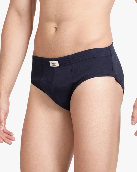 Panelled Mid-Rise Briefs with Printed Elasticated Waistband