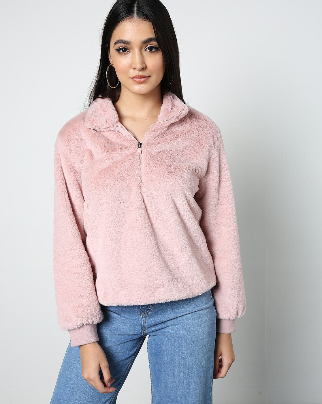 Fluffy jacket sale half zip