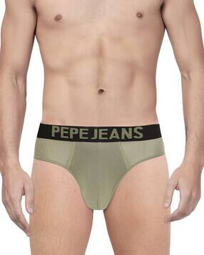 pepe jeans Panelled Mid-Rise Briefs with Printed Elasticated Waistband-picture-37