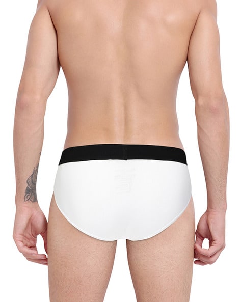 Panelled Mid-Rise Briefs with Printed Elasticated Waistband