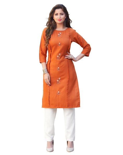 Orange colour hot sale kurtis