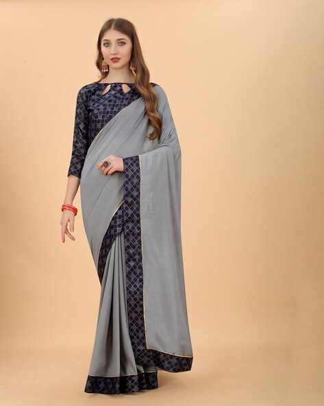 Grey Soft Khadi Silk Printed Casual Festival Contemporary Saree