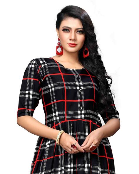 Checked sales anarkali kurtis