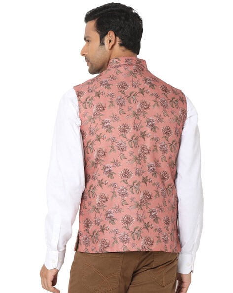 Floral printed nehru 2025 jacket mens