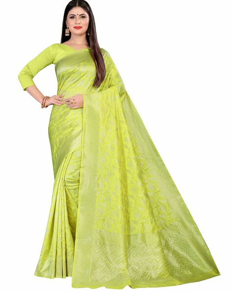 Lemon Green Art Silk Saree | Saree designs, Latest saree trends, Art silk  sarees