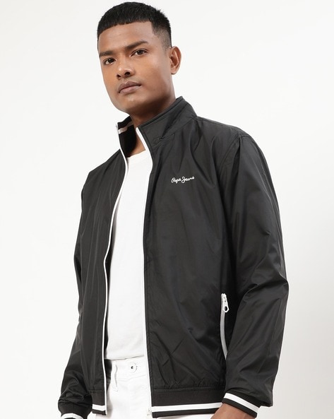 Slim Fit Bomber Jacket with Zip Pockets