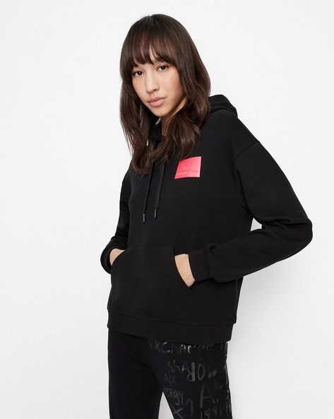 Front Pocket Hooded Sweatshirt with Satin Logo Patch