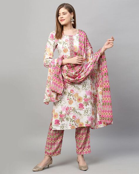 Floral Print Straight Kurta Suit Set Price in India