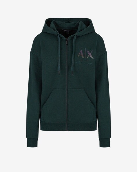 Armani Exchange oversized logo hoodie in dark green mix and match