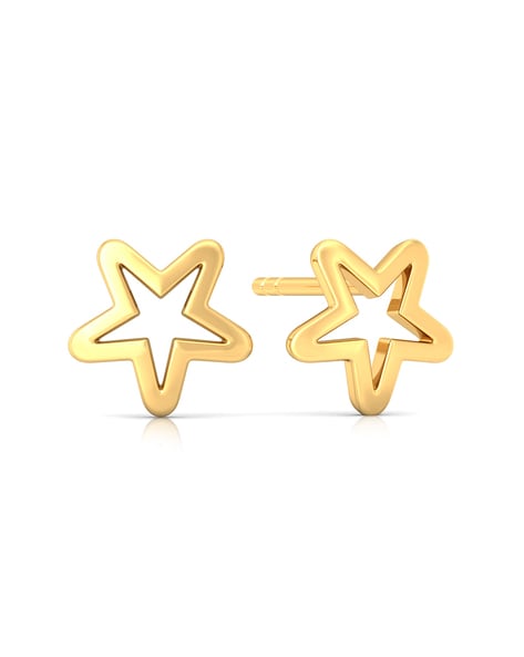 18K Gold Solid Star Shaped Diamond Earrings