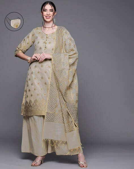 Floral Print Dress Material with Dupatta Price in India