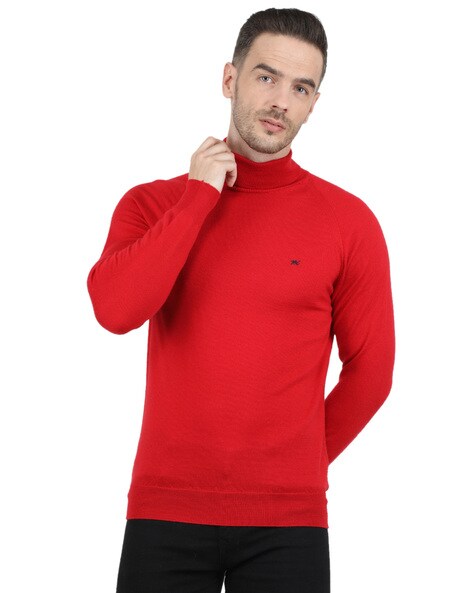 mens red roll neck