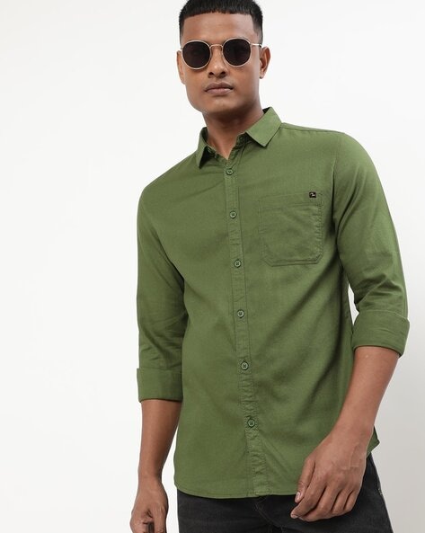 Spykar olive best sale green shirt