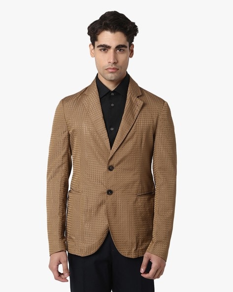 Buy EMPORIO ARMANI Checked Single Breasted Blazer Beige Color