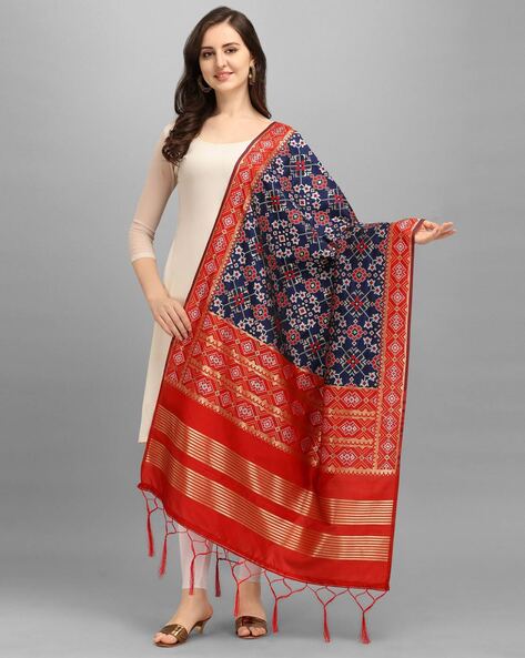 Printed Banarasi Silk Dupatta with Tassels Price in India