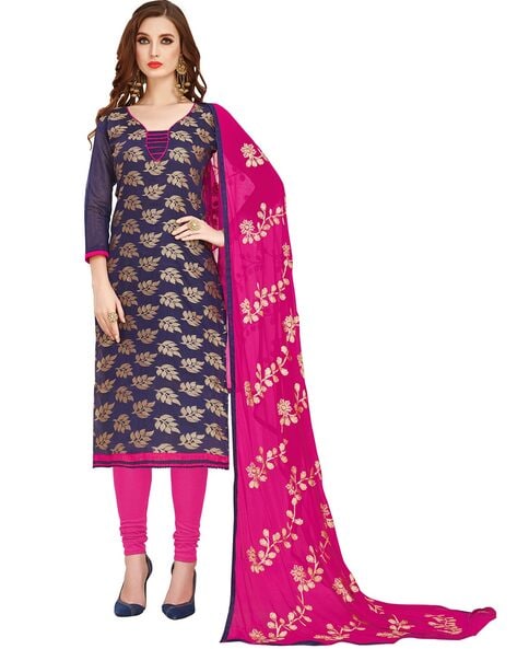 Leaf Print Unstitched Dress Material Price in India