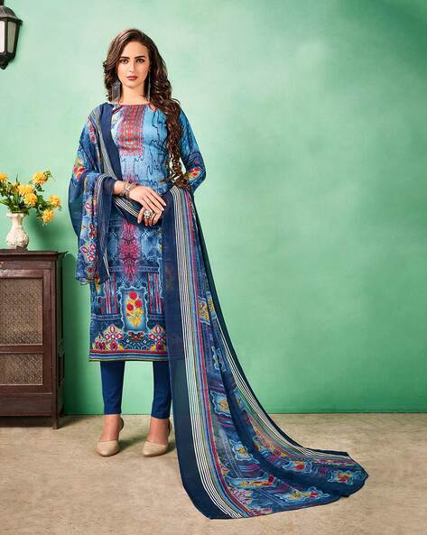 Abstract Print Unstitched Dress Material Price in India