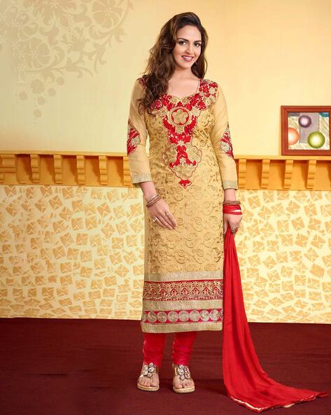 Paisley Embroidered Unstitched Dress Material Price in India