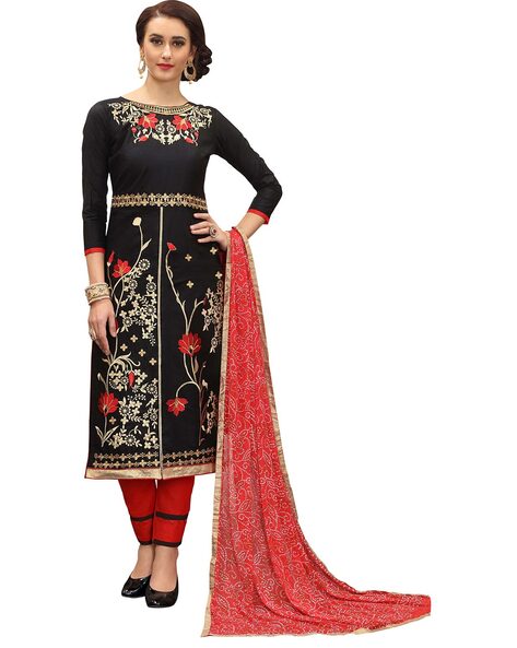 Cotton Embroidered Straight Dress Material Price in India