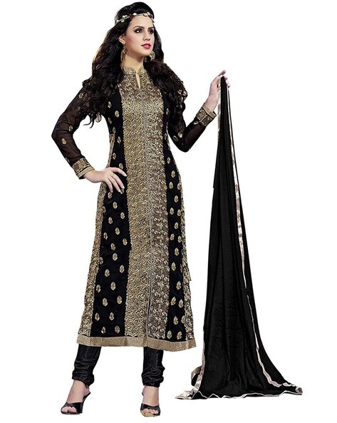 Embellished Unstitched Dress Material with Dupatta Price in India