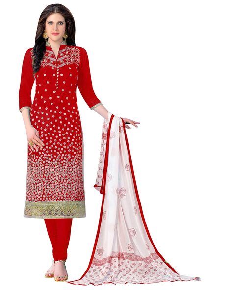 Cotton Embroidered Unstitched Dress Material Price in India