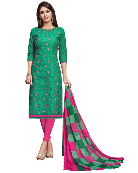 Embroidered Unstitched Dress Material Price in India