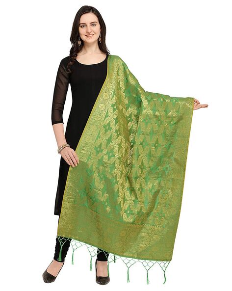 Banarasi Silk Zari Woven Dupatta with Tassels Price in India