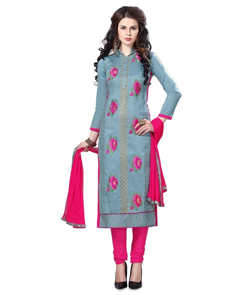 Embroidered Unstitched Dress Material Price in India