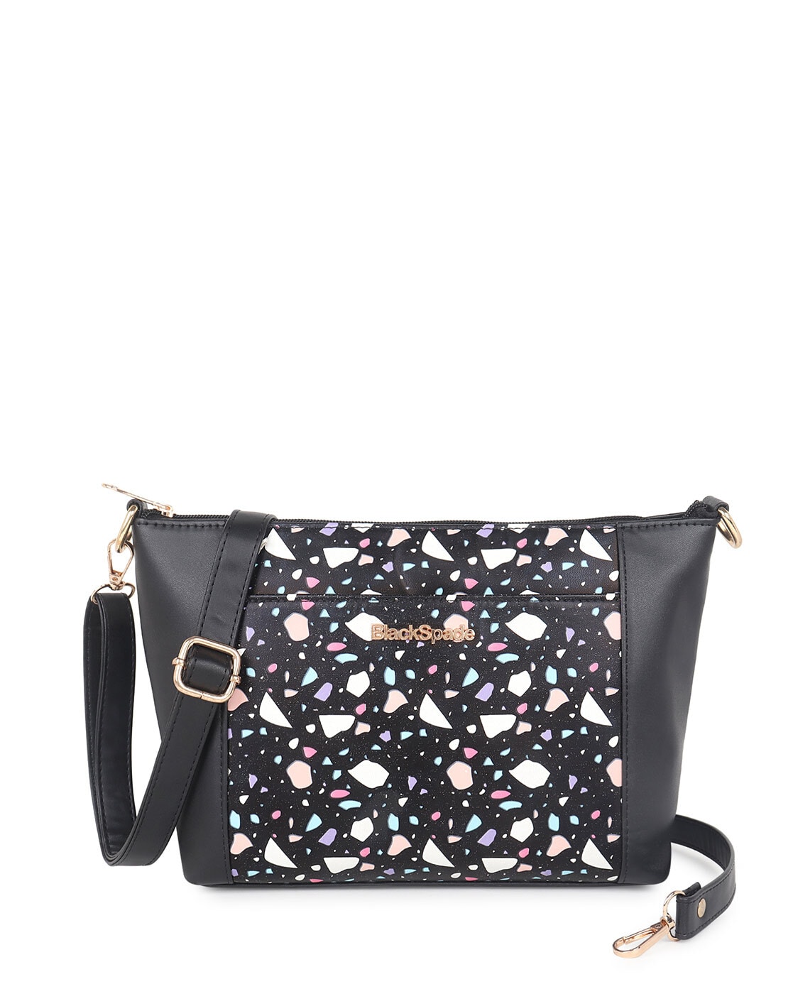 Sling Bag with Printed Strap-Black