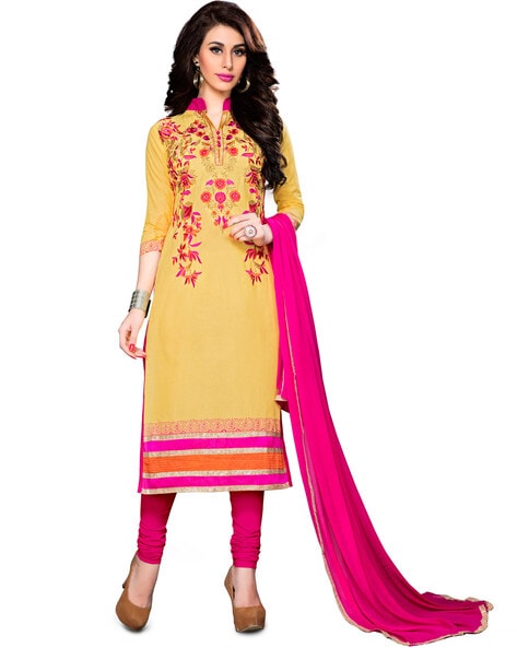Cotton Embroidered Straight Suit Material Price in India