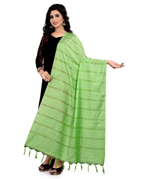 Cotton Zari Woven Dupatta With Fringes Price in India