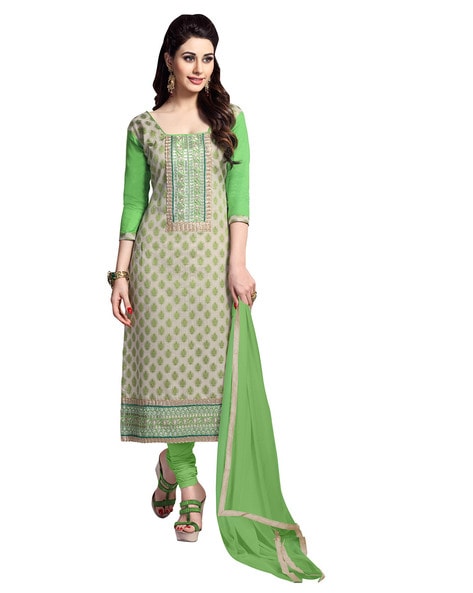 Leaf Embroidered Unstitched Dress Material Price in India