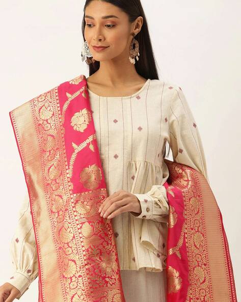 Woven Pattern Dupatta with Tassels Price in India