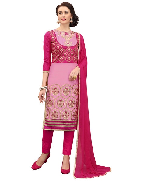 Cotton Embroidered Unstitched Dress Material Price in India