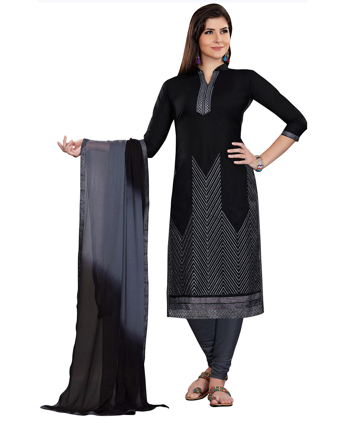 Shop Fancy Fabric Embroidered Black Churidar Suit Online : 99537 - Churidar  Suits