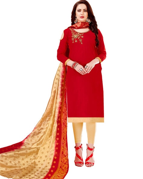 Embroidered 3-Piece Unstitched Dress Material Price in India