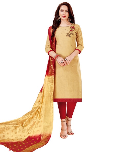 Embroidered Unstitched Dress Material Price in India