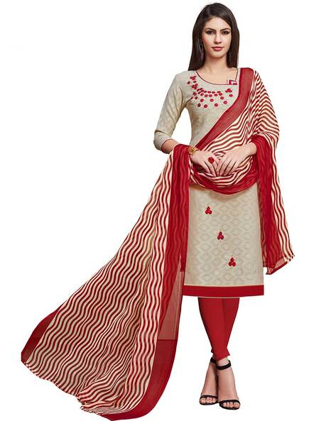 Embroidered Un-stitched Dress Material Price in India