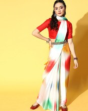 Striped Satin Saree with Belt