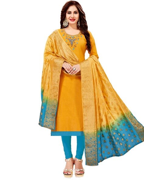 Embroidered Unstitched Dress Material Price in India