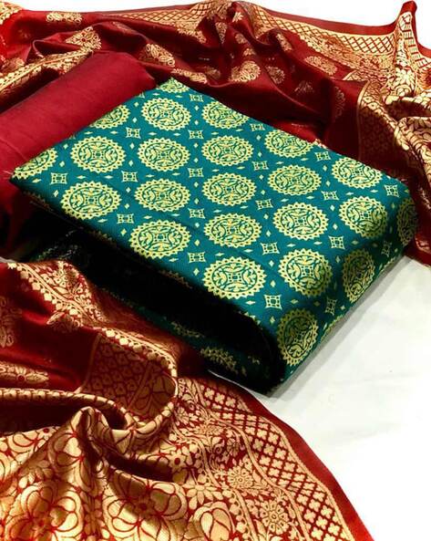 Floral Print Banarasi Unstitched Dress Material Price in India