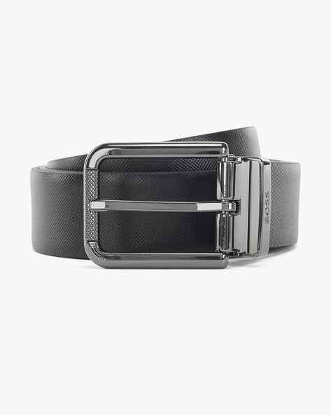 BOSS - Italian-leather belt with embossed monograms