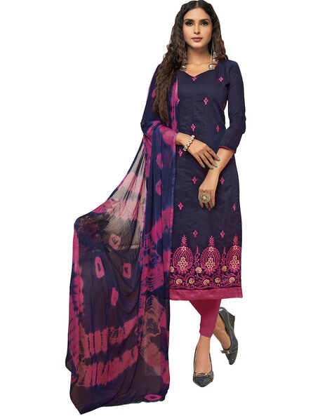 Embroidered Unstitched Dress Material Price in India