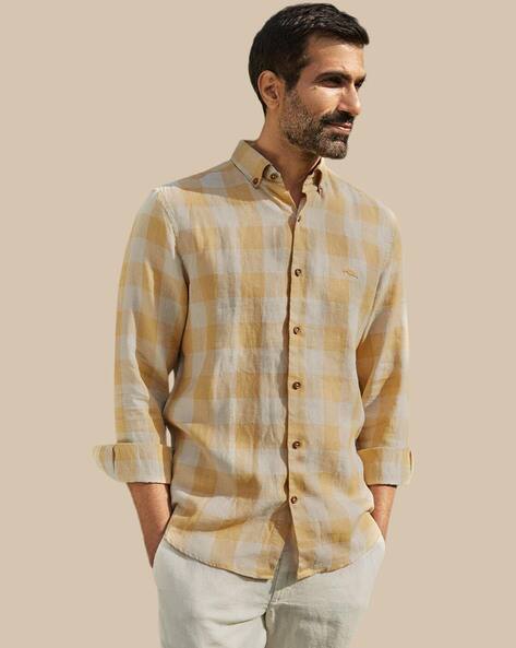 Mens gold button down shirt Clearance