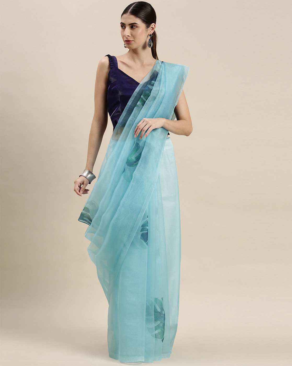 Dull Blue Plain Chiffon Saree – Leemboodi