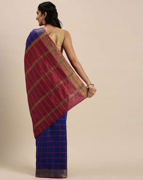 Deep Wine Checks Maheshwari Cotton Silk Handloom Saree I Chanchal –  Chanchal-Bringing Art to Life