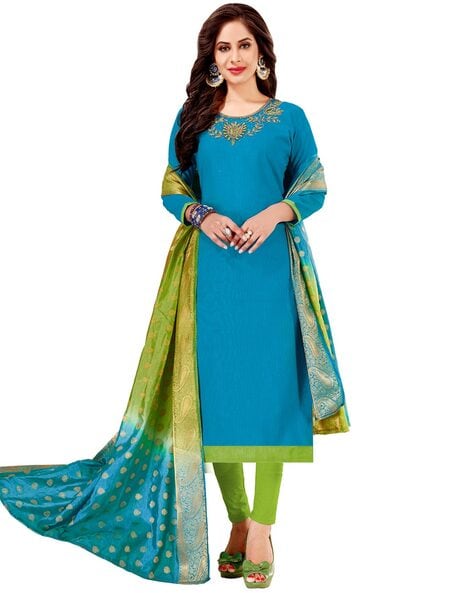 Embroidered Unstitched Dress Material Price in India