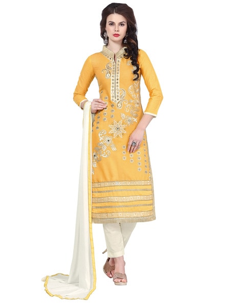 Embroidered Unstitched Dress Material Price in India