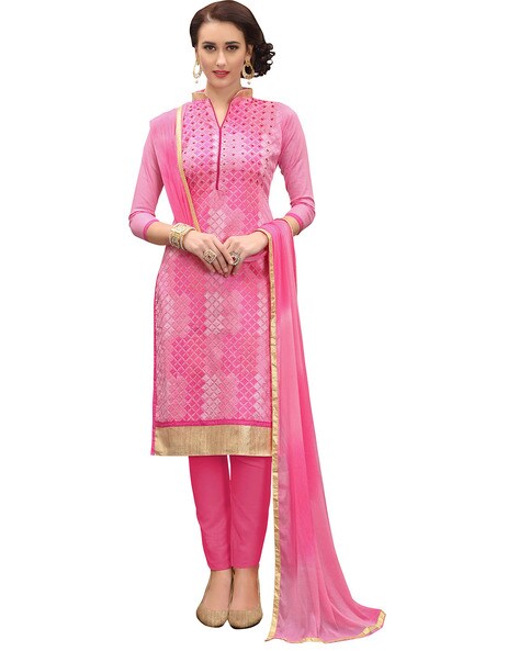 Cotton Embroidered Unstitched Dress Material Price in India